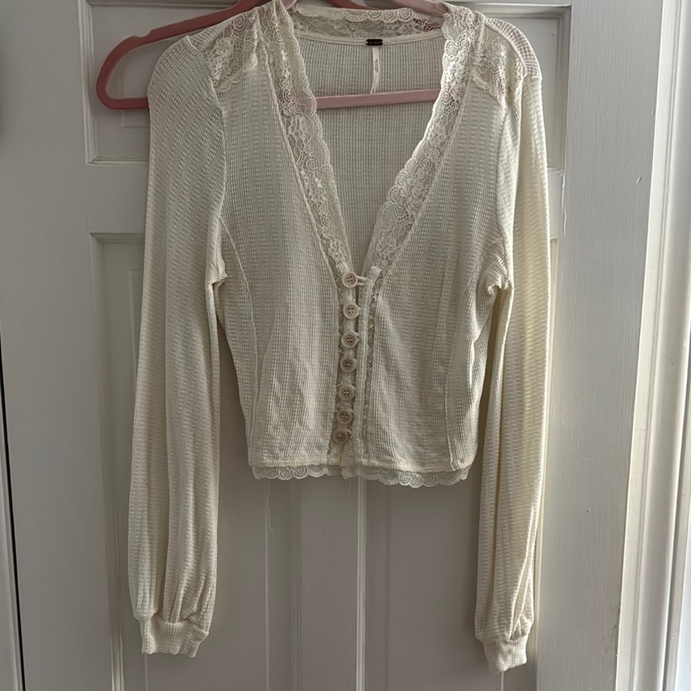 Elegant Cream Lace-Trimmed Shirt free people